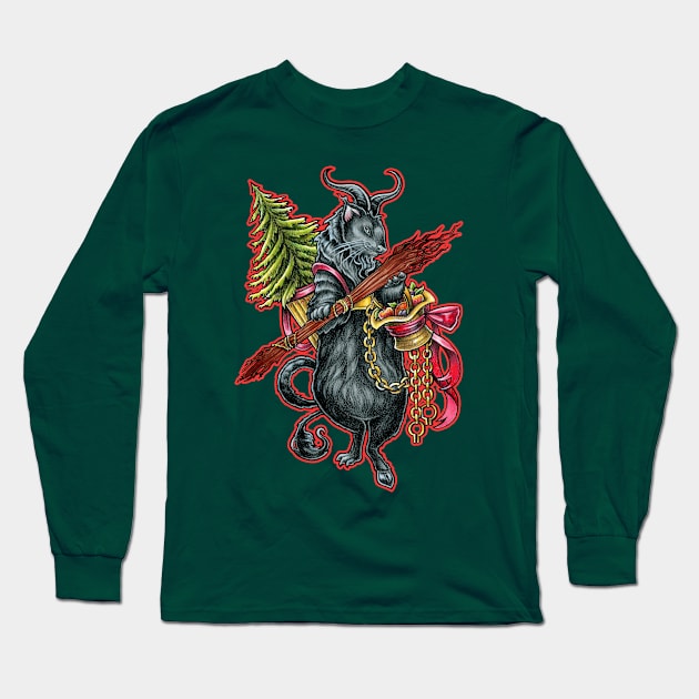 Krampus Ferret - With Red Outline Long Sleeve T-Shirt by Nat Ewert Art